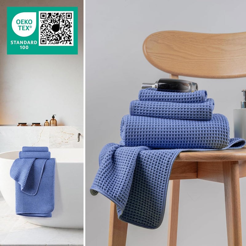 MICROFI New Microfiber Waffle Bath Towels, 3 Pieces, Oversized, Soft, Absorbent, Fast Drying, Lint Free, Includes Bath, Face and Hand Towels (Dark Blue) - Image 4